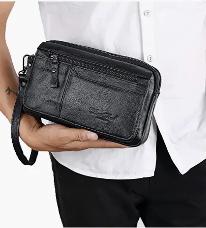 man holding purse