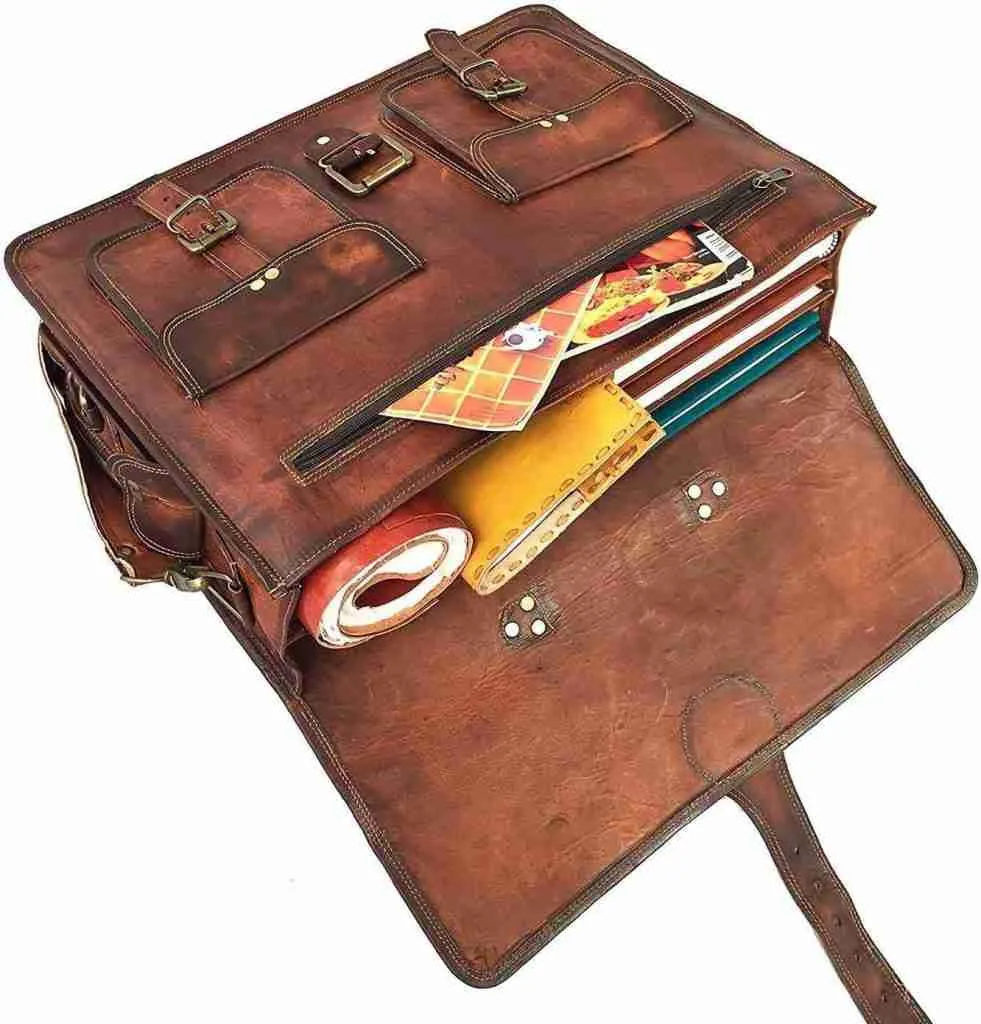 16 inch medium size leather messenger bag for men and women