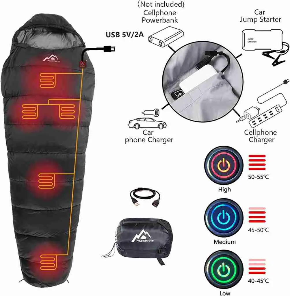 Battery powered sleeping bag warmer
