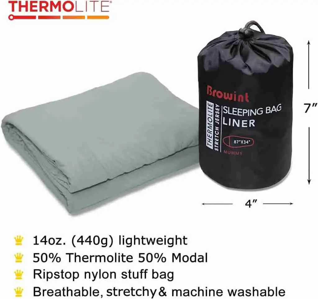 Thermolite sleeping bag liner for camping and cold weather