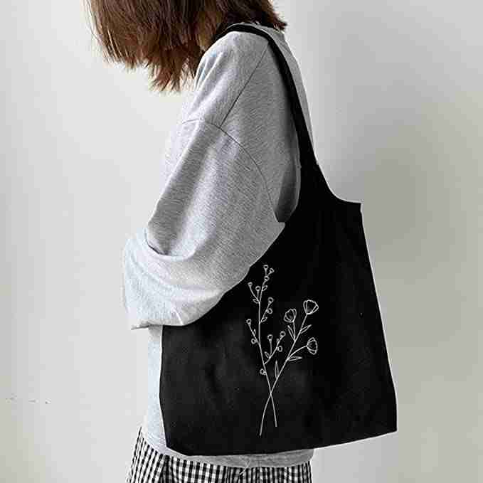 Black canvas tote bag for shopping