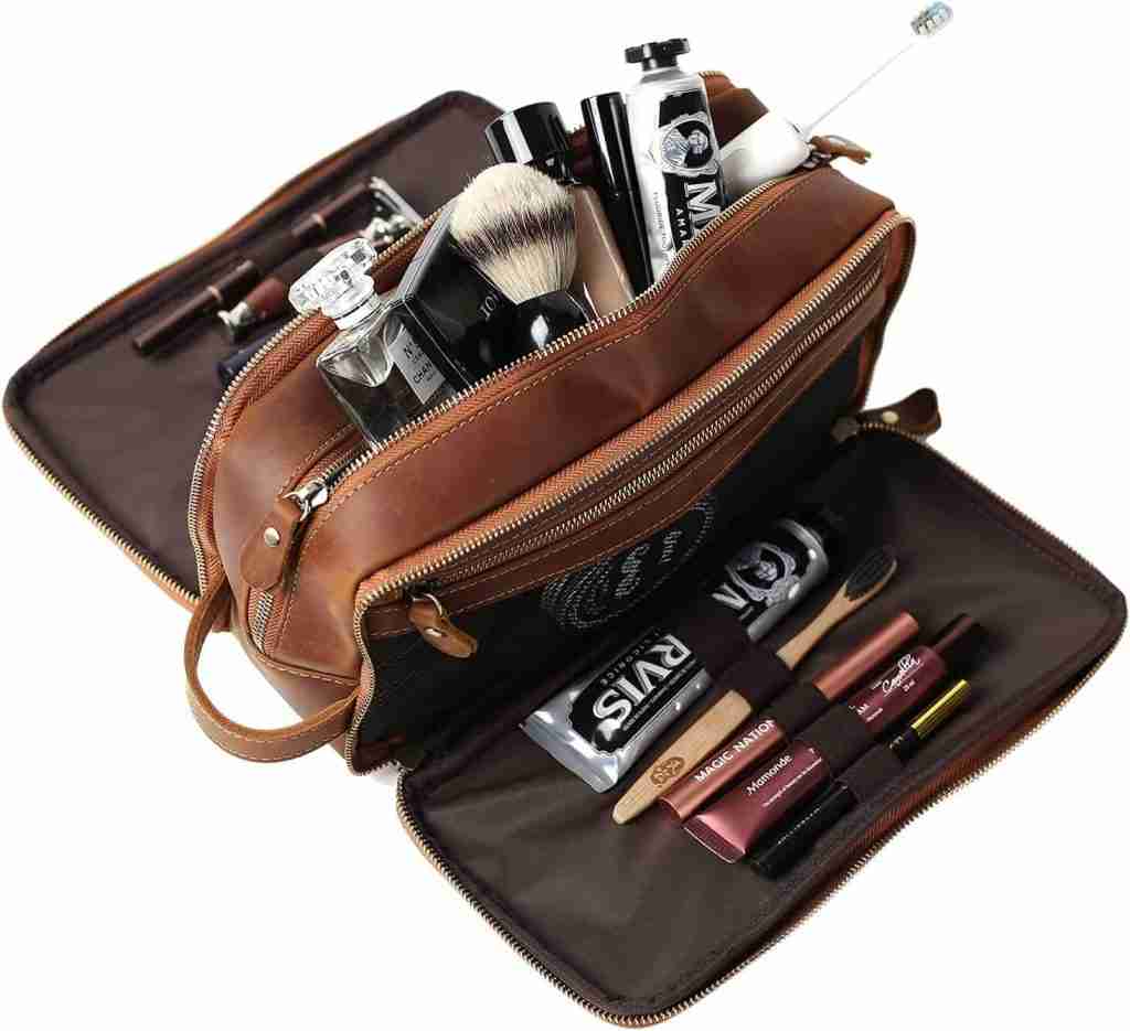 Leather Toiletry Dopp Kit Bag for men