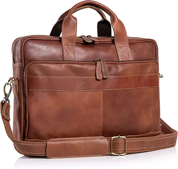 full grain leather briefcase messenger bag made in the usa