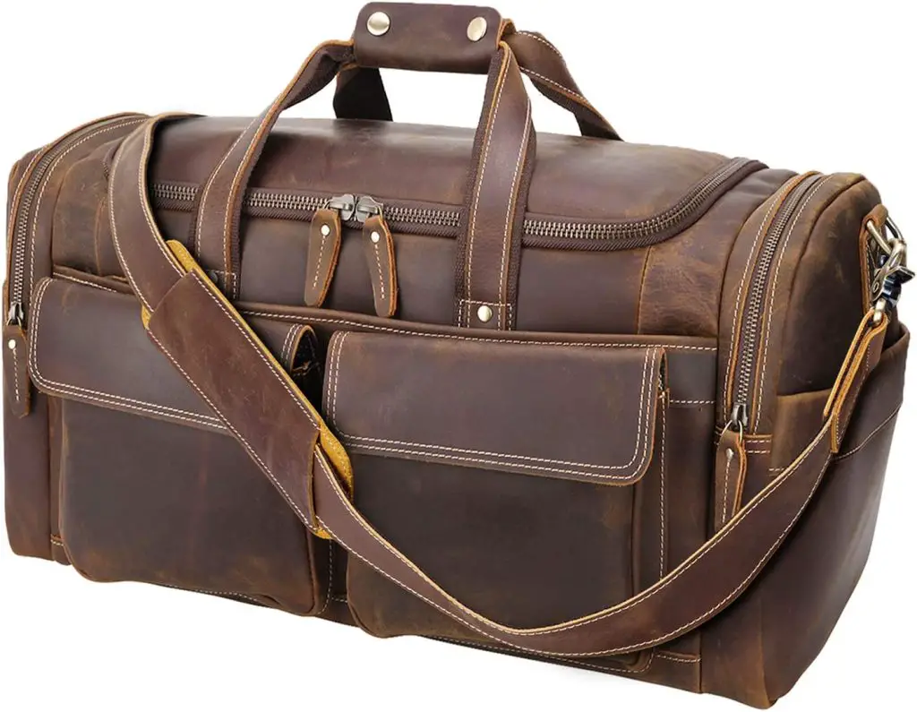 full grain leather duffel bag made in the USA