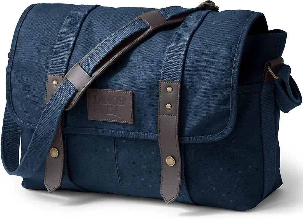 Lands End waxed canvas USA messenger bag for men