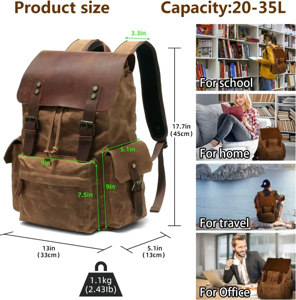 Large capacity canada waxed waterproof canvas backpack