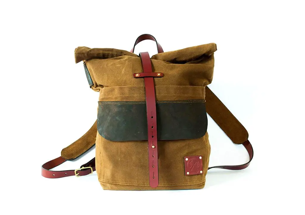 waxed canvas and Leather Rolltop backpack made in USA